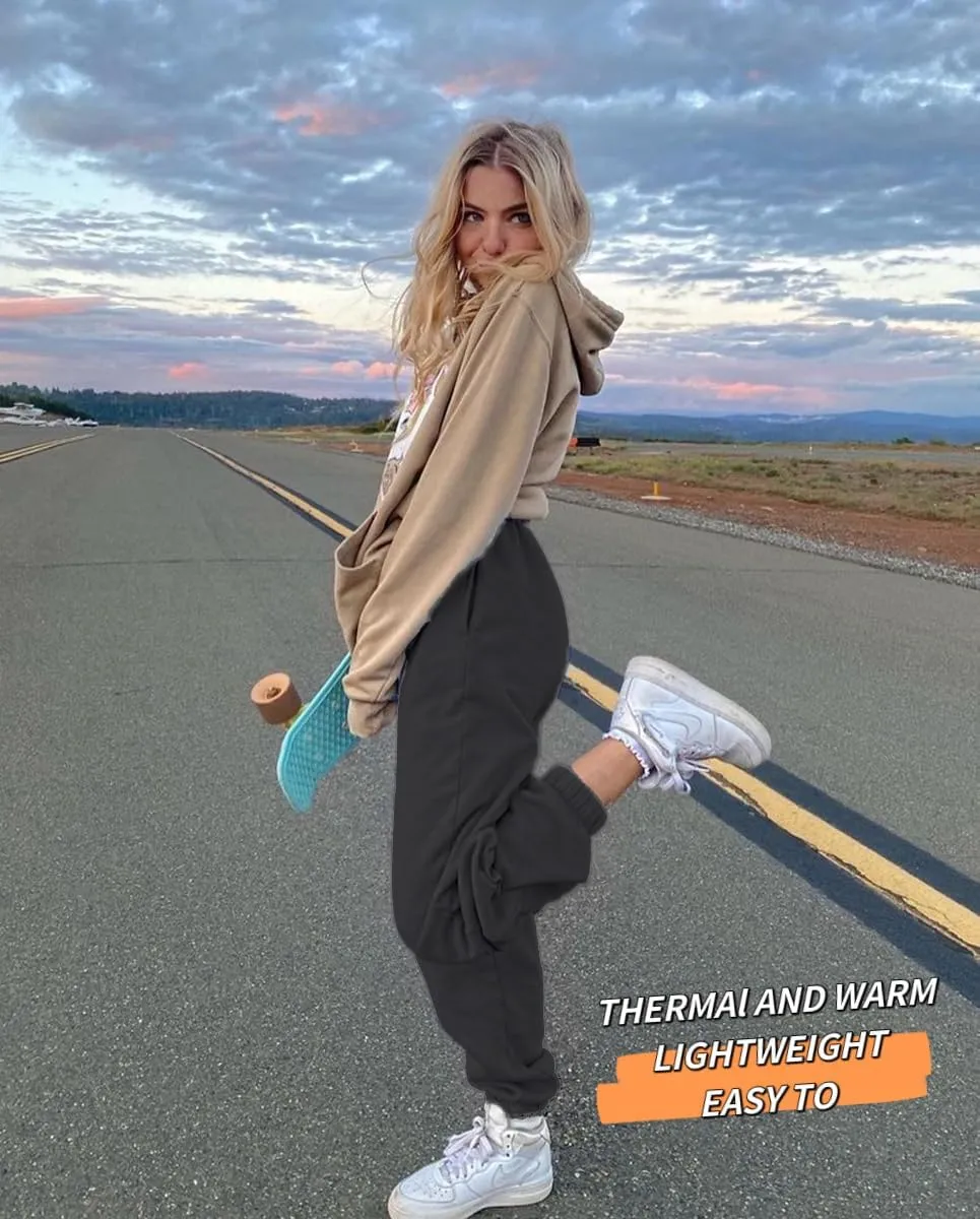 Fleece Lined Sweatpants for Women-Women's Thermal Joggers with Pockets Yoga Workout Casual Running Lounge Pants Winter