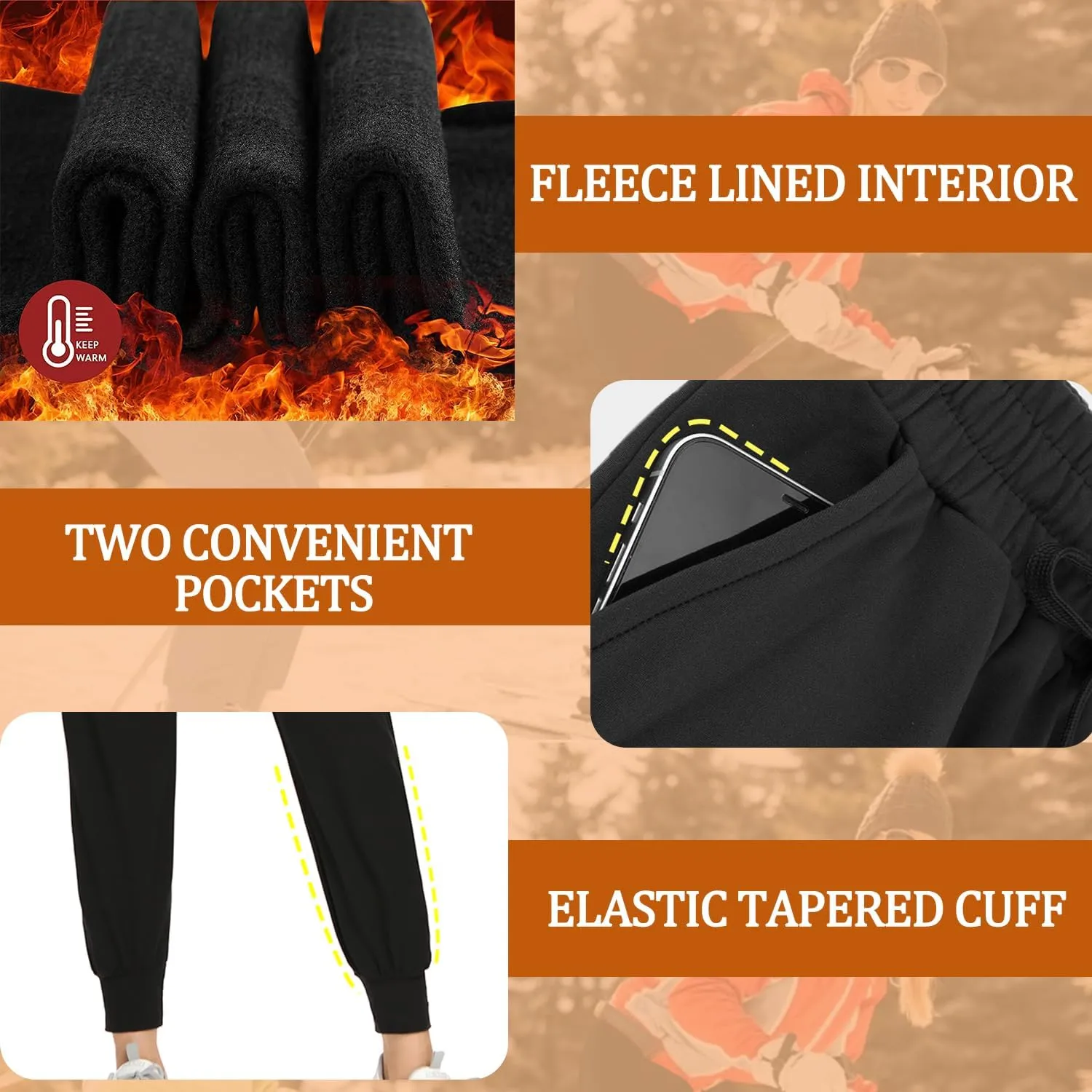 Fleece Lined Sweatpants for Women-Women's Thermal Joggers with Pockets Yoga Workout Casual Running Lounge Pants Winter