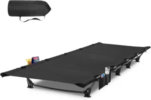 FOCHIER F Camping Cot for Adults with 2 Side Pocket,Portable Folding Camping Bed Supports 330 lbs,Comfort Cot Bed for Camping Lightweight Travel,Hiking,Moutaineering,Sleeping(Black)