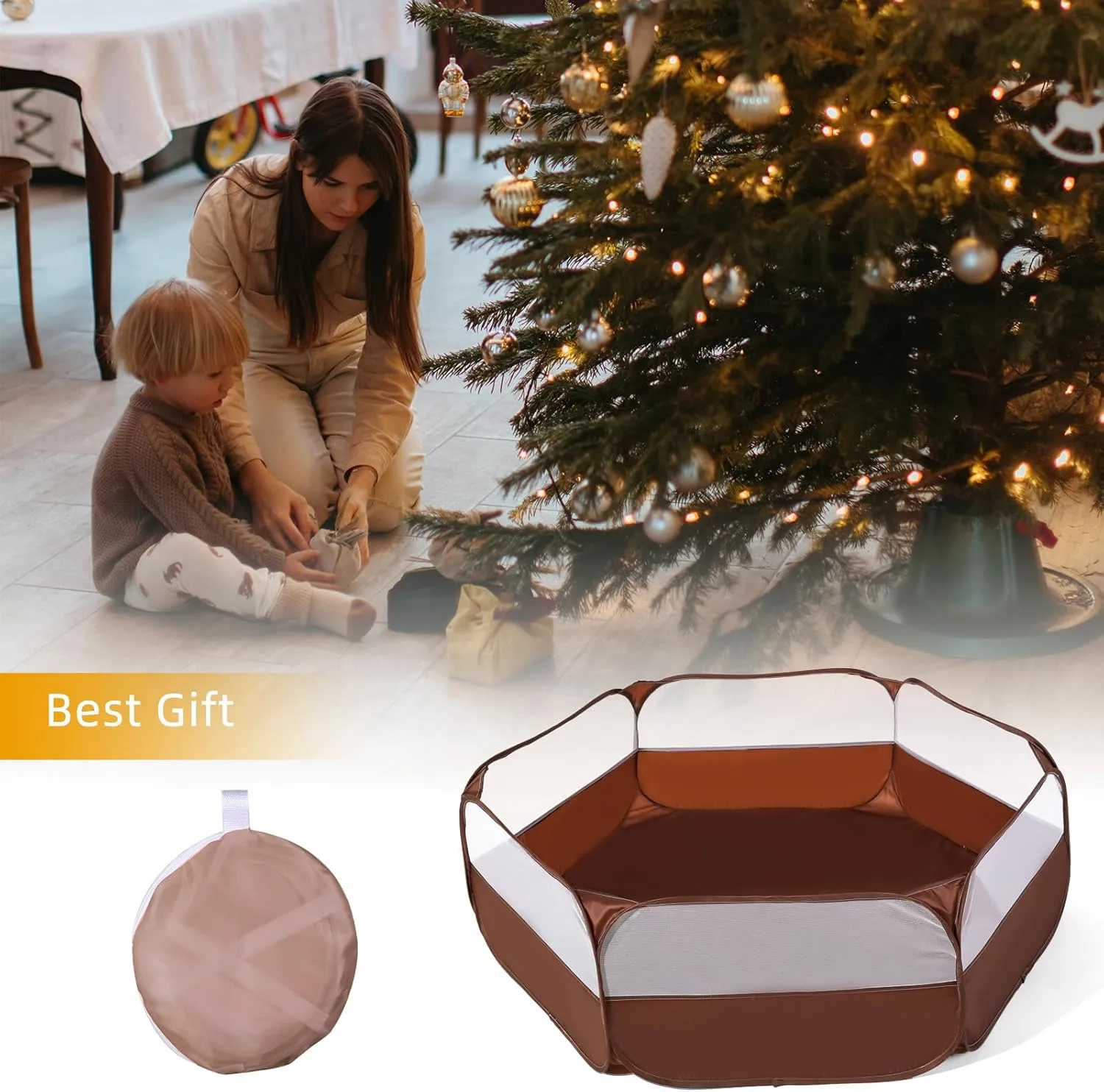 Foldable Ball Pit for Toddlers, Large Pop Up Ball Pits Kids Play Tent Crawl Playpen Ball Pool Playhouse Playpen with Storage Bag, for Boys Girls Dogs Cats Ferrets Indoor Outdoor, Coffee