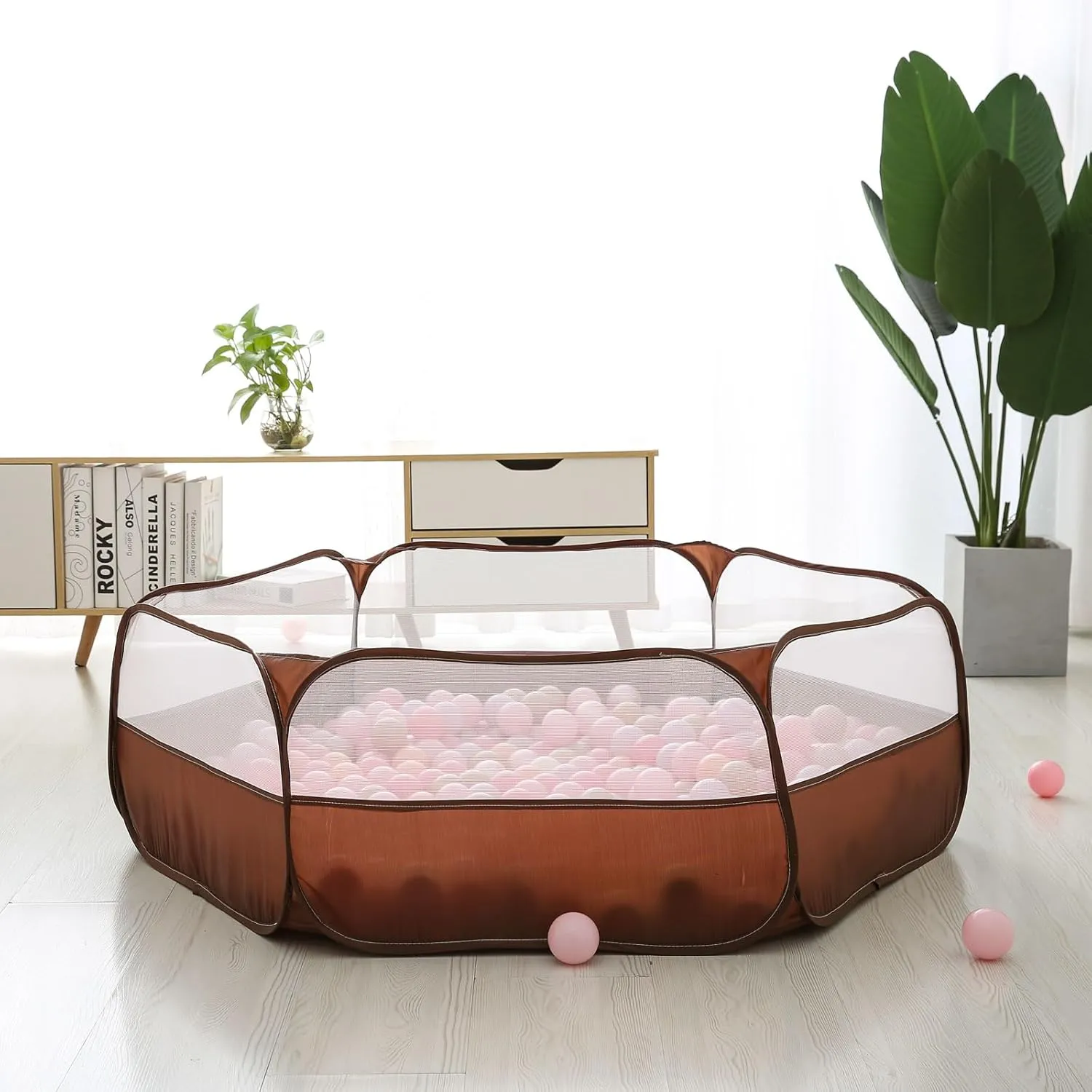 Foldable Ball Pit for Toddlers, Large Pop Up Ball Pits Kids Play Tent Crawl Playpen Ball Pool Playhouse Playpen with Storage Bag, for Boys Girls Dogs Cats Ferrets Indoor Outdoor, Coffee