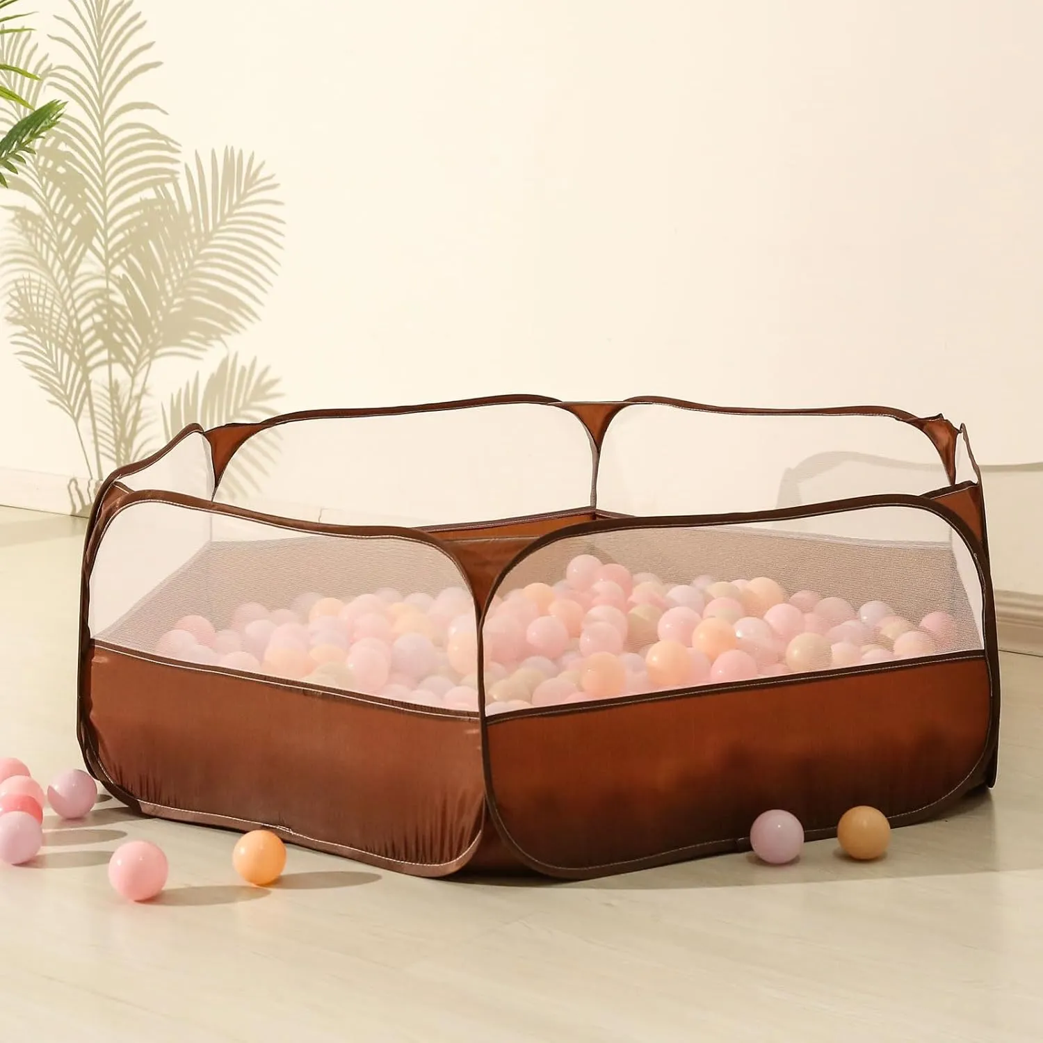 Foldable Ball Pit for Toddlers, Large Pop Up Ball Pits Kids Play Tent Crawl Playpen Ball Pool Playhouse Playpen with Storage Bag, for Boys Girls Dogs Cats Ferrets Indoor Outdoor, Coffee