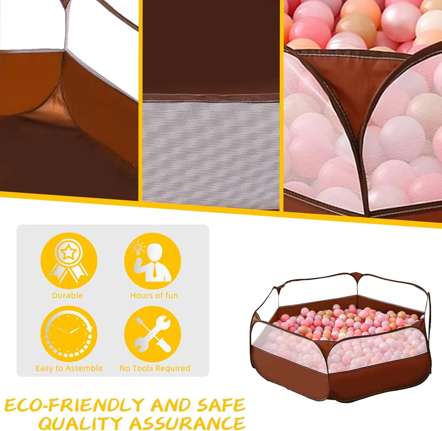 Foldable Ball Pit for Toddlers, Large Pop Up Ball Pits Kids Play Tent Crawl Playpen Ball Pool Playhouse Playpen with Storage Bag, for Boys Girls Dogs Cats Ferrets Indoor Outdoor, Coffee