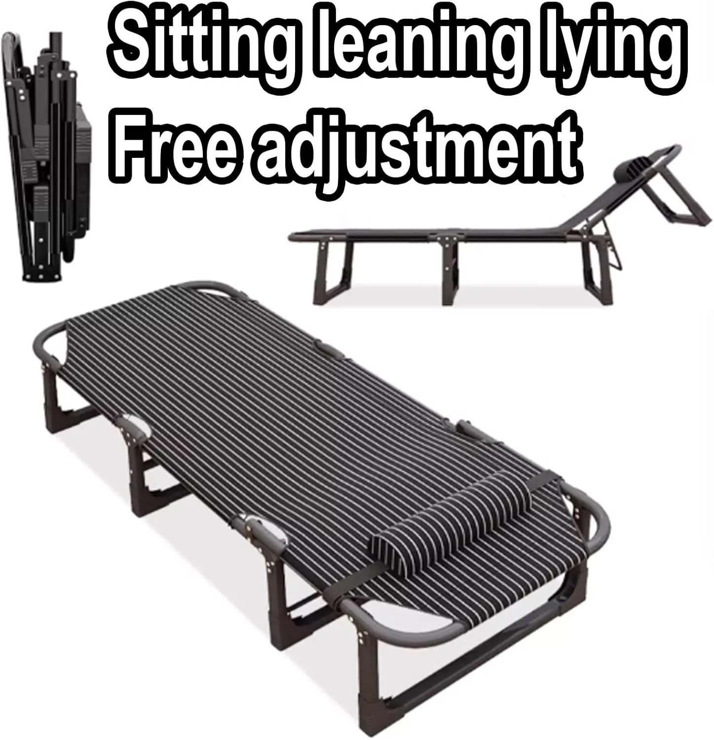 Foldable Bed Frame Single Camping Cot 25MM Steel Pipe Support 4-position Folding Chaise Lounge Chair for Indoor Outdoor Travel Heavy Duty Supports 180kg(175 * 56 * 28cm)