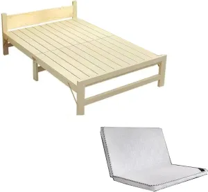 Foldable Bed with Mattress Heavy Duty, Portable Folding Bed Easy to Carry, Cots for Sleeping Made of Wood with Strong Support, Outdoor Folding Lounge Chair(80cm)