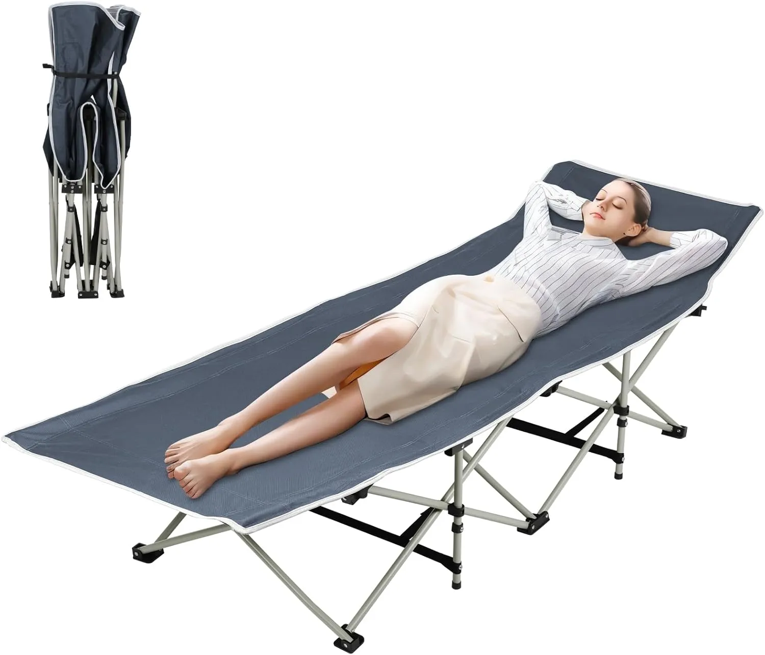 Foldable Camping Cot for Adult, Folding Chaise Lounge Chair for Indoor Outdoor Travel, Outdoor Sleeping Cot Bed，Adults Reclining Folding Chaise