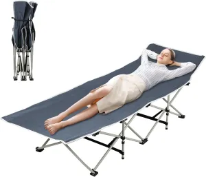 Foldable Camping Cot for Adult, Folding Chaise Lounge Chair for Indoor Outdoor Travel, Outdoor Sleeping Cot Bed，Adults Reclining Folding Chaise
