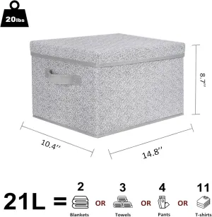 Foldable Storage Bins with Lids, Storage Boxes with Handles, Closet Shelf Organizer, Fabric Storage Baskets for Bedroom, Decorative Storage Containers, Large, Ash Gray, 3-Pack