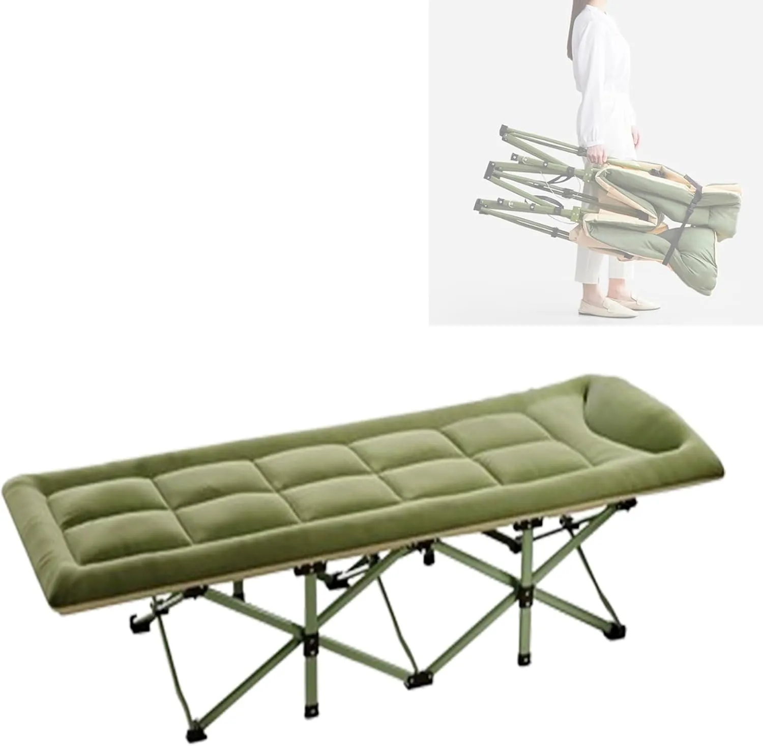 Folding Bed with Mattress, 70cm Extra Wide Portable Camp Cot Heavy Duty Sturdy Foldaway Guest Bed Strong Thicker Tubes Sleeping Bed Cot for Office, Beach, Garden, Patio