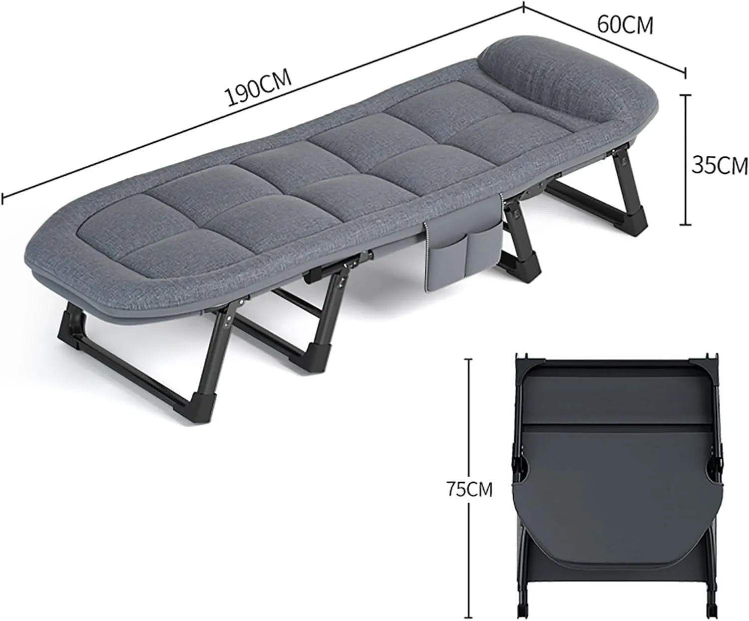 Folding Bed with Pillow, Portable Camping Cot, Reinforced Lumbar Support, Heavy Duty Guest Bed for Home, Office, Nap, Outdoor Travel