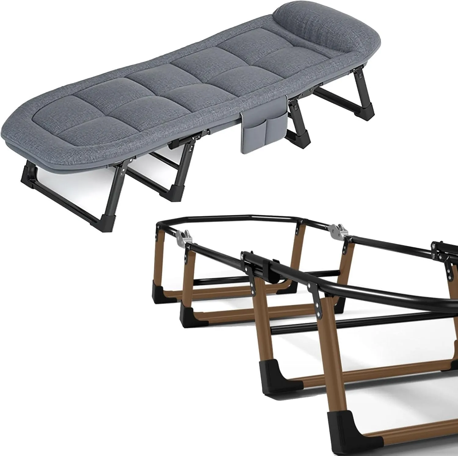 Folding Bed with Pillow, Portable Camping Cot, Reinforced Lumbar Support, Heavy Duty Guest Bed for Home, Office, Nap, Outdoor Travel