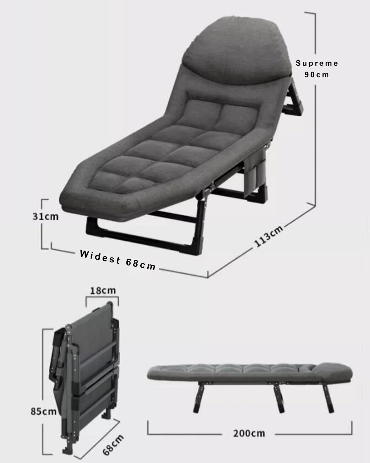 Folding Camping Cot Back Adjustable, Camping Cot Bag Storage Dust Bag, Sleeping Cots Bed Mattresses in one，Heavy Duty Guest Bed for Outdoor Travel, Base Camp, Hiking, Mountaineering, Fishing