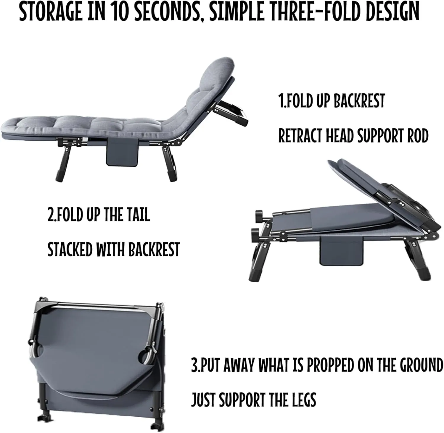 Folding Camping Cot, Folding Camping Cot for Adults, 6-Position Folding Chaise Lounge Chair for Indoor Outdoor Travel Heavy Duty Supports 330 Lbs,B,200cm