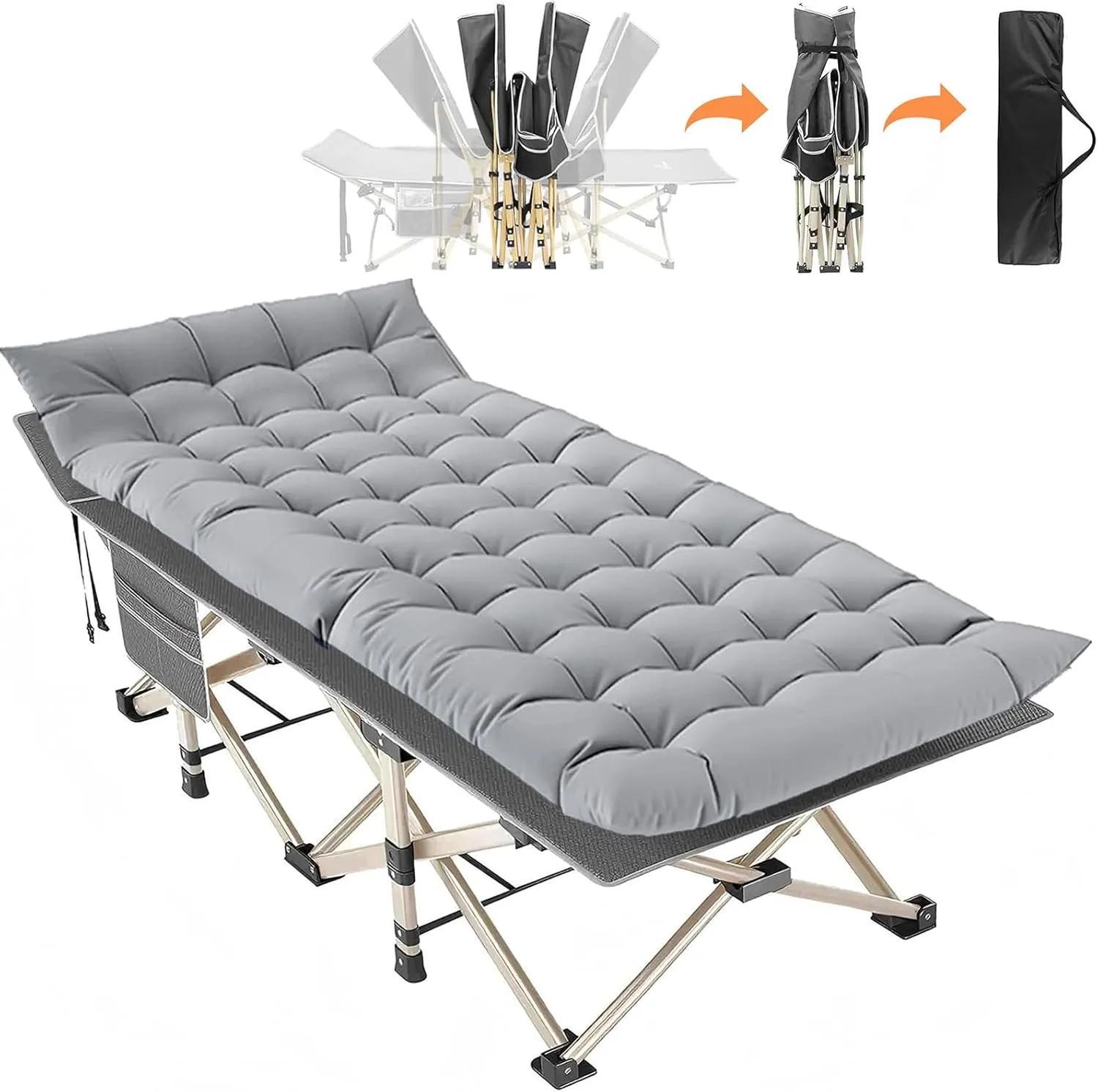 Folding Camping Cot for Adults, Heavy Duty Sleeping Cots with Mattress, Carry Bag, 1200D Double Layer Oxford Portable Camp Cots for Home Office Outdoor