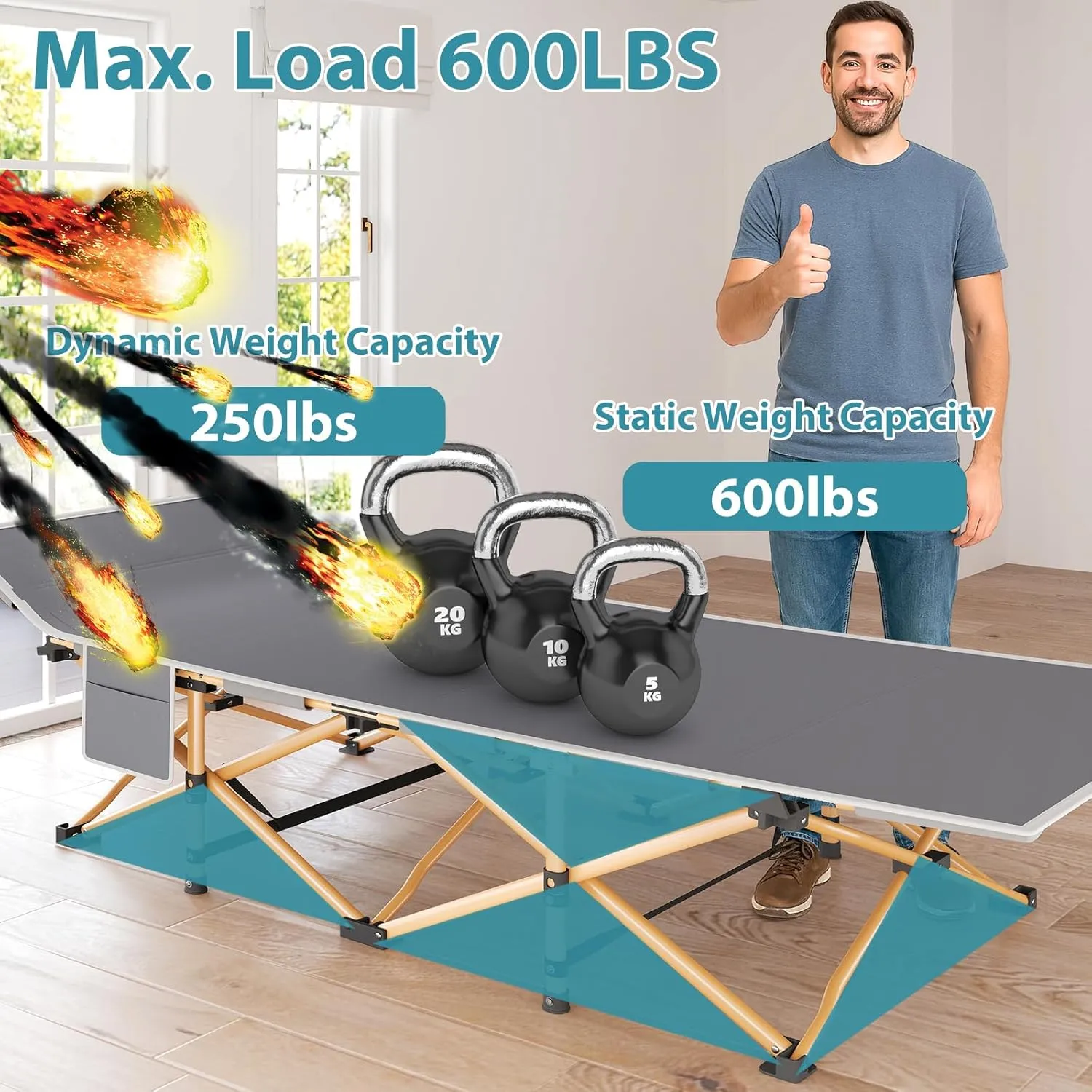 Folding Camping Cot for Adults, Heavy Duty Sleeping Cots with Mattress, Carry Bag, 1200D Double Layer Oxford Portable Camp Cots for Home Office Outdoor
