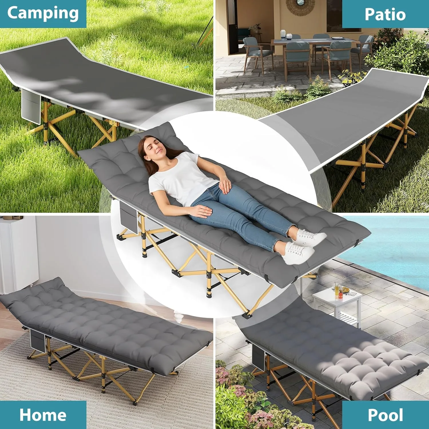 Folding Camping Cot for Adults, Heavy Duty Sleeping Cots with Mattress, Carry Bag, 1200D Double Layer Oxford Portable Camp Cots for Home Office Outdoor
