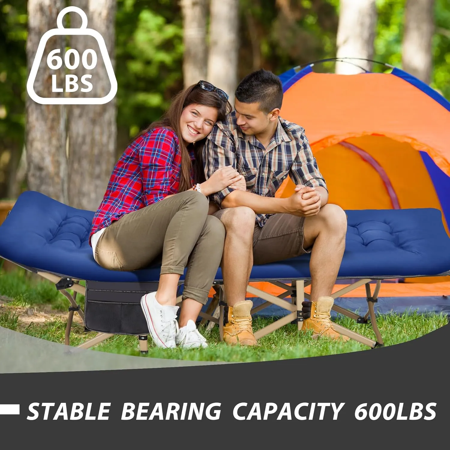 Folding Camping Cot for Sleeping, Portable Cots for Adults, Heavy Duty Cot Bed 550LBS(Max Load), Extra Wider Cots with Large Pocket for Outdoor, Office, Beach