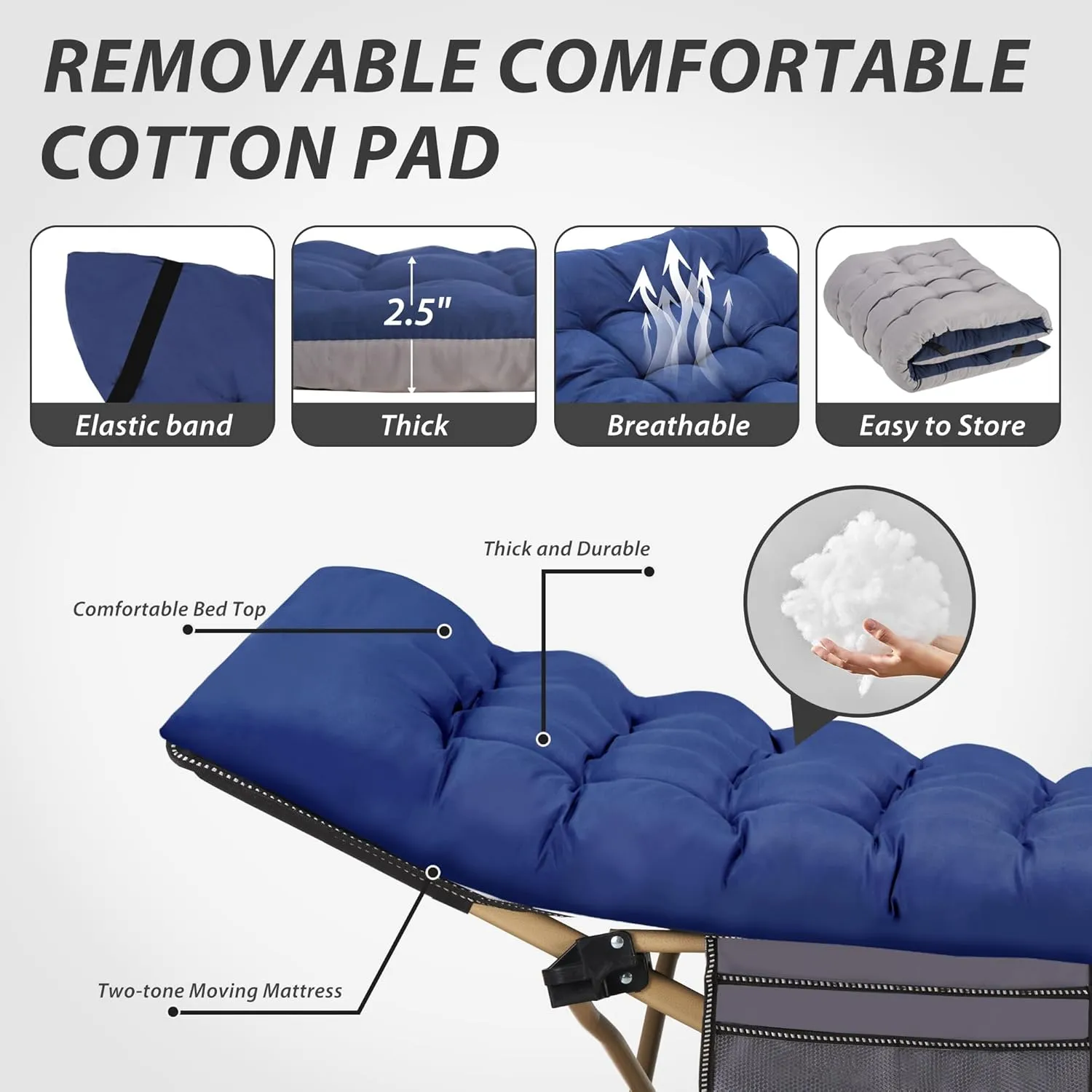 Folding Camping Cot for Sleeping, Portable Cots for Adults, Heavy Duty Cot Bed 550LBS(Max Load), Extra Wider Cots with Large Pocket for Outdoor, Office, Beach