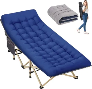 Folding Camping Cot for Sleeping, Portable Cots for Adults, Heavy Duty Cot Bed 550LBS(Max Load), Extra Wider Cots with Large Pocket for Outdoor, Office, Beach