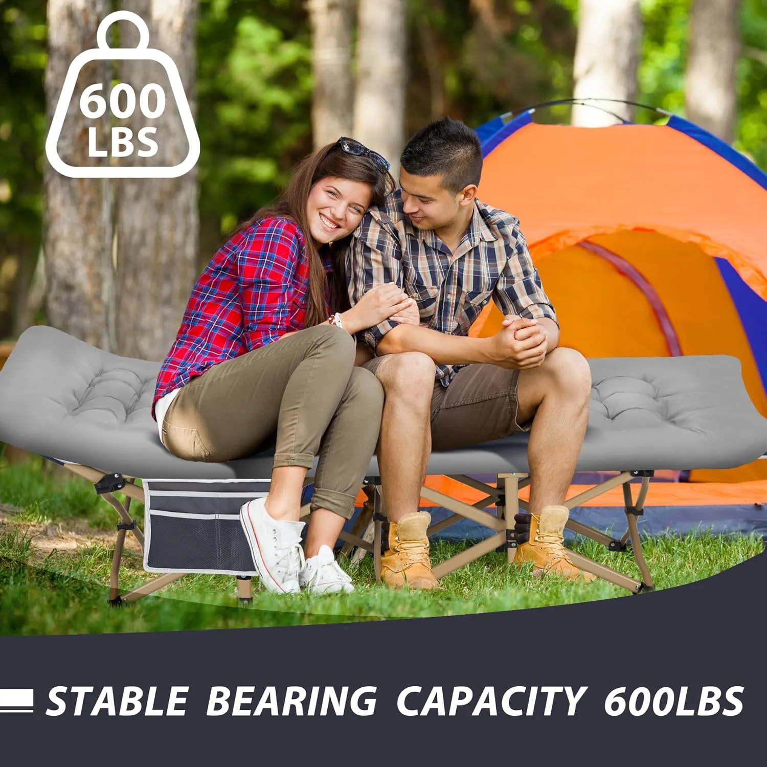 Folding Camping Cot for Sleeping, Portable Cots for Adults, Heavy Duty Cot Bed 550LBS(Max Load), Extra Wider Cots with Large Pocket for Outdoor, Office, Beach