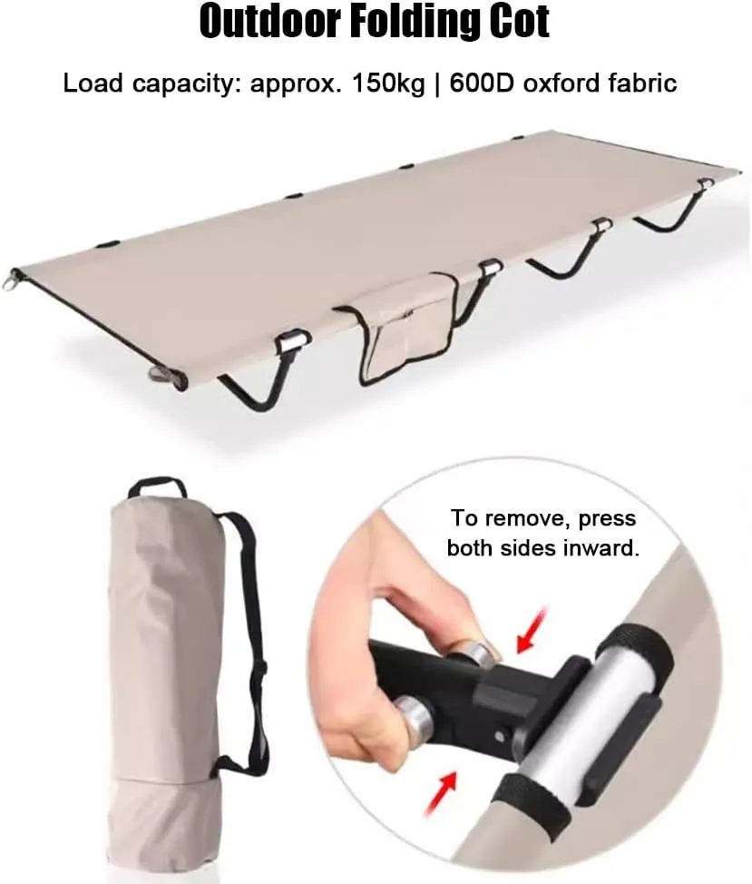 Folding Camping Cot, Light Outdoor Bed with Carry Bag,600D Layer Oxford Travel Camp Cots(Black)