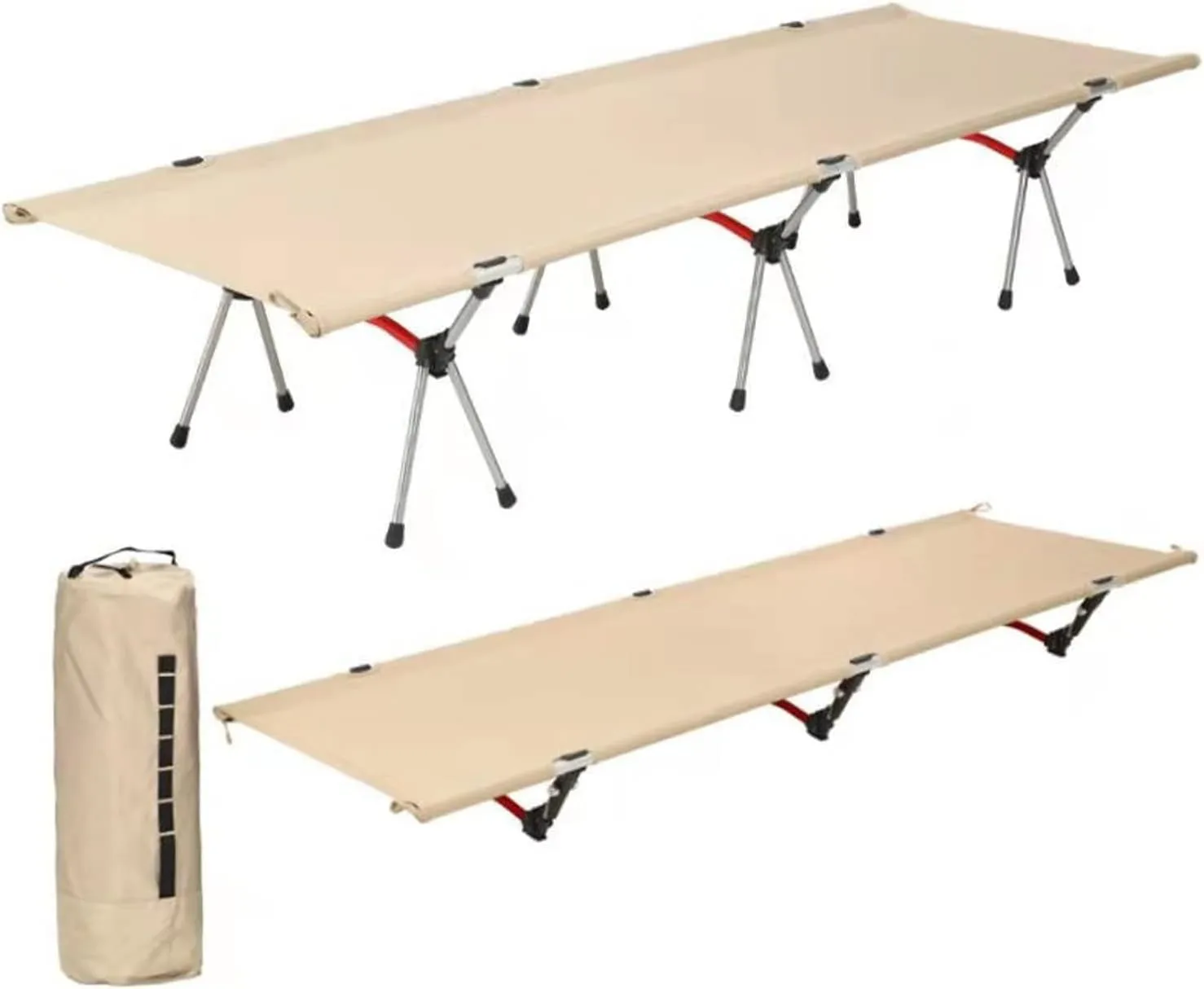 Folding Camping Cot Outdoor Camping Bed Khaki for Hiking Backpacking Car Beach Dual Usages