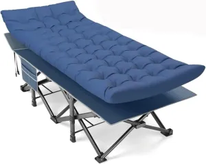 Folding Camping Cot Sleeping Bed 1200D Layer Oxford Cots for Camping W/Pilllow Mattress Carry Bag(Blue)