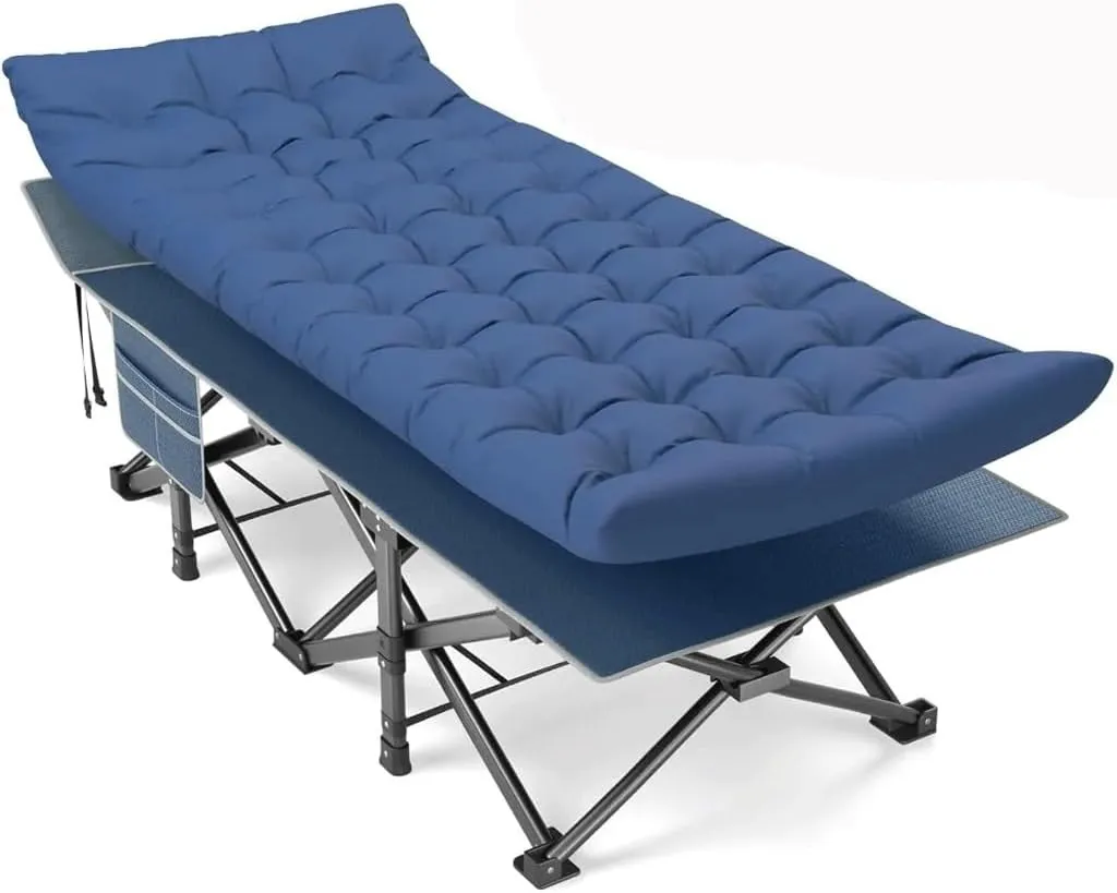 Folding Camping Cot Sleeping Bed 1200D Layer Oxford Cots for Camping W/Pilllow Mattress Carry Bag(Blue)