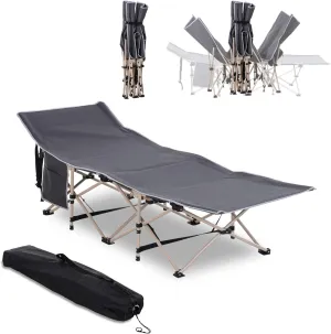 Folding Camping Cot with Carry Bag & Side Pocket,for Travel, Camp, Vacation(74.80"×26.80"×20.50"). (Gray)