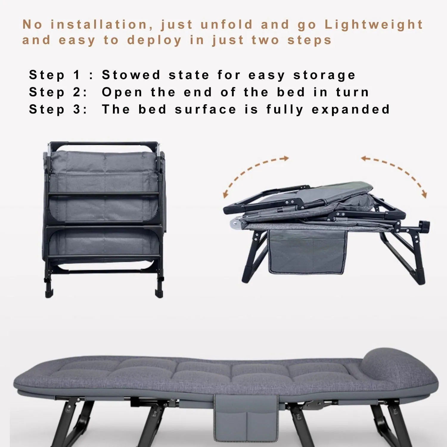 Folding Camping Cot with High Resilience Foam Pillow, Folding Bed, Sleeping Cots with Reinforced Lumbar, Heavy Duty Guest Bed for Adults Home Office Nap Vocation Outdoor