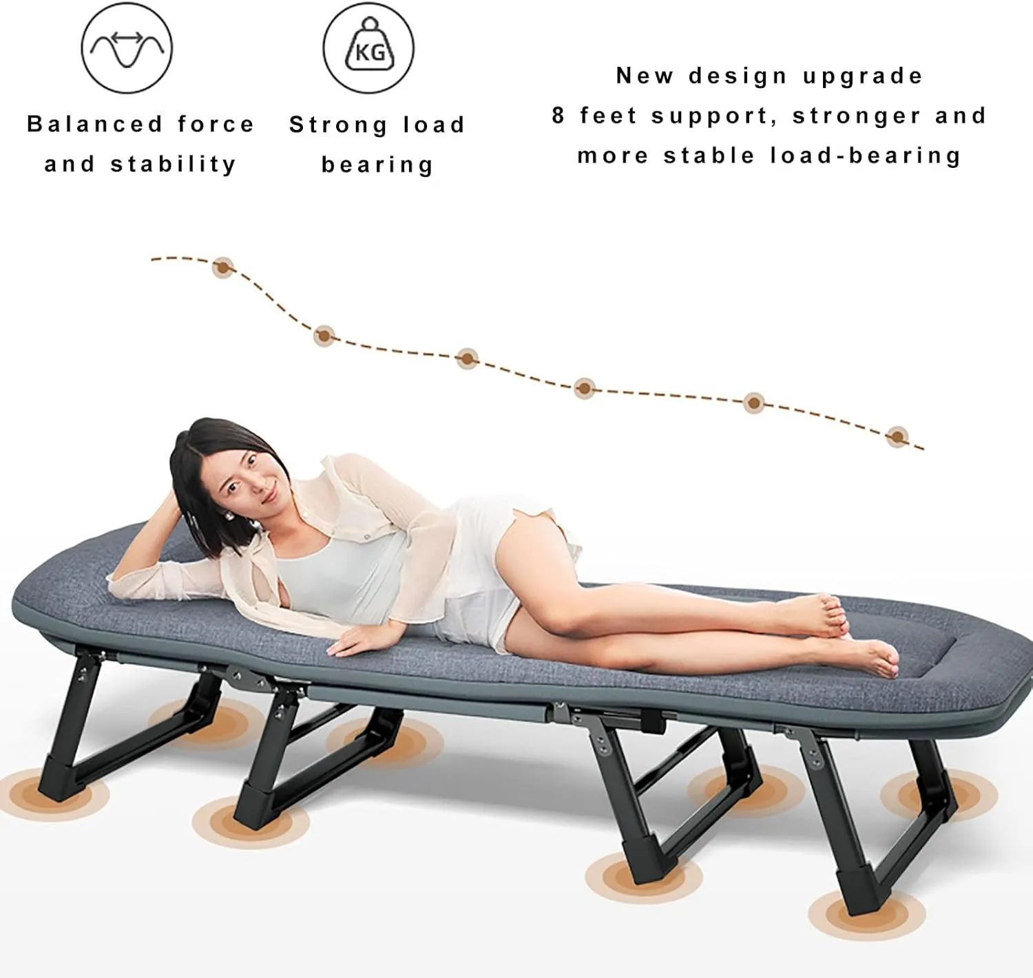 Folding Camping Cot with High Resilience Foam Pillow, Folding Bed, Sleeping Cots with Reinforced Lumbar, Heavy Duty Guest Bed for Adults Home Office Nap Vocation Outdoor