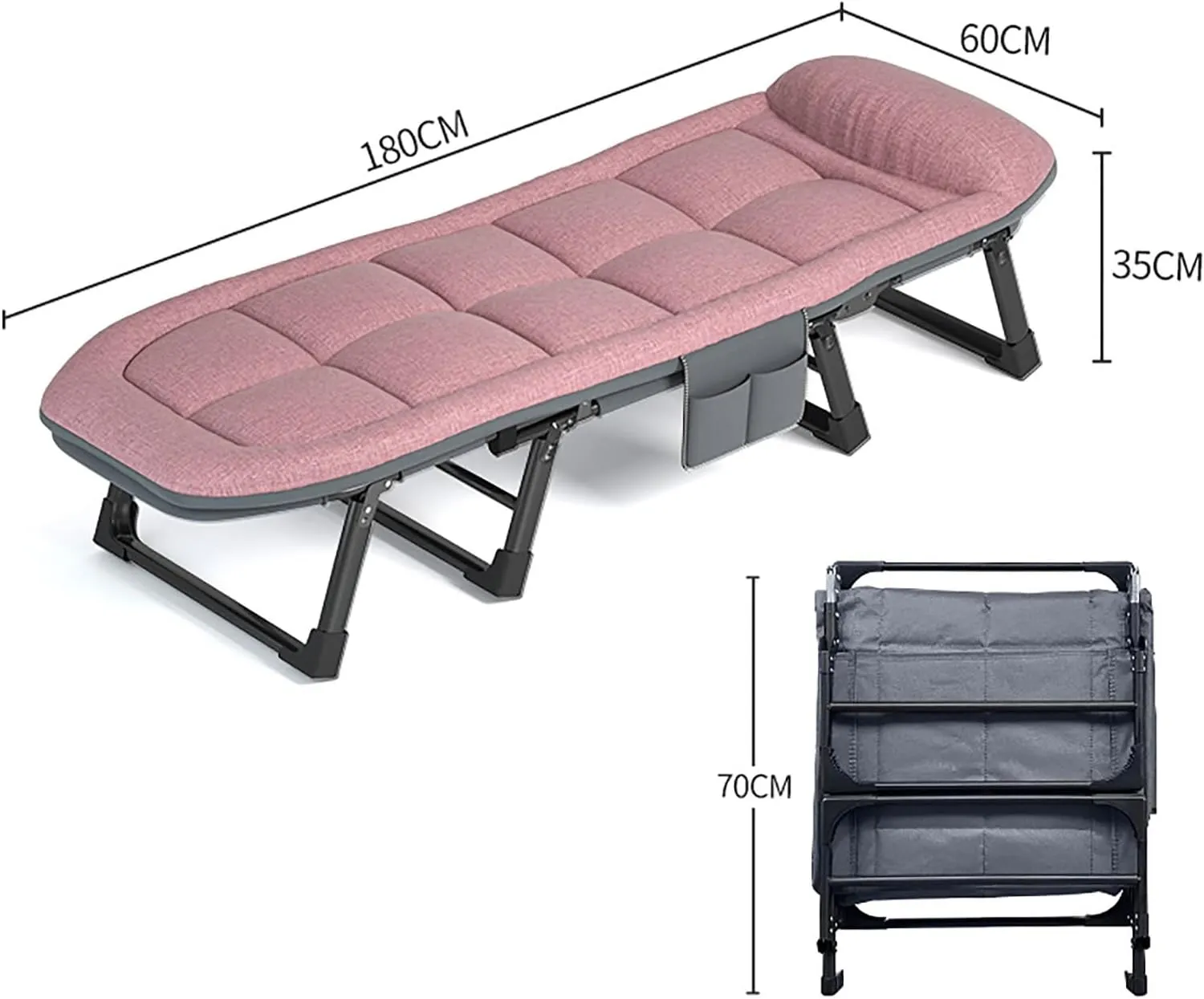 Folding Camping Cot with High Resilience Foam Pillow, Folding Bed, Sleeping Cots with Reinforced Lumbar, Heavy Duty Guest Bed for Adults Home Office Nap Vocation Outdoor