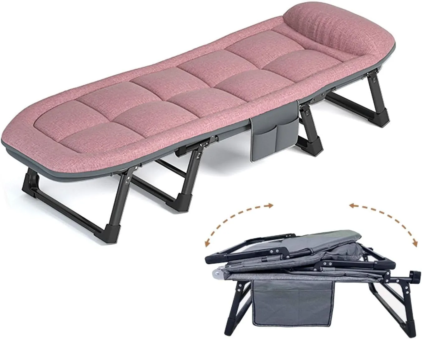 Folding Camping Cot with High Resilience Foam Pillow, Folding Bed, Sleeping Cots with Reinforced Lumbar, Heavy Duty Guest Bed for Adults Home Office Nap Vocation Outdoor