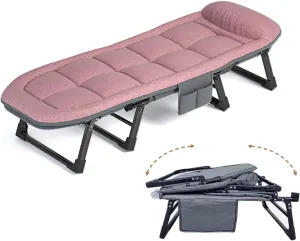 Folding Camping Cot with High Resilience Foam Pillow, Folding Bed, Sleeping Cots with Reinforced Lumbar, Heavy Duty Guest Bed for Adults Home Office Nap Vocation Outdoor