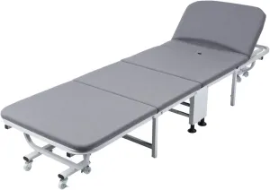 Folding Camping Cot with Mattress for Adults, 4-Fold Storage Design Guest Bed with 5 Positions Adjustable Backrest, Lounge Chair Sleeping Cot Bed for Office Camping Home use Grey