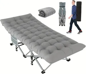Folding Camping Cot with Mattress, Sleeping Cots for Adults, Portable Travel Camp Cot Bed with Carry Bag, Heavy Duty Outdoor Bed for Home Office Beach Tent (Gray), Grey