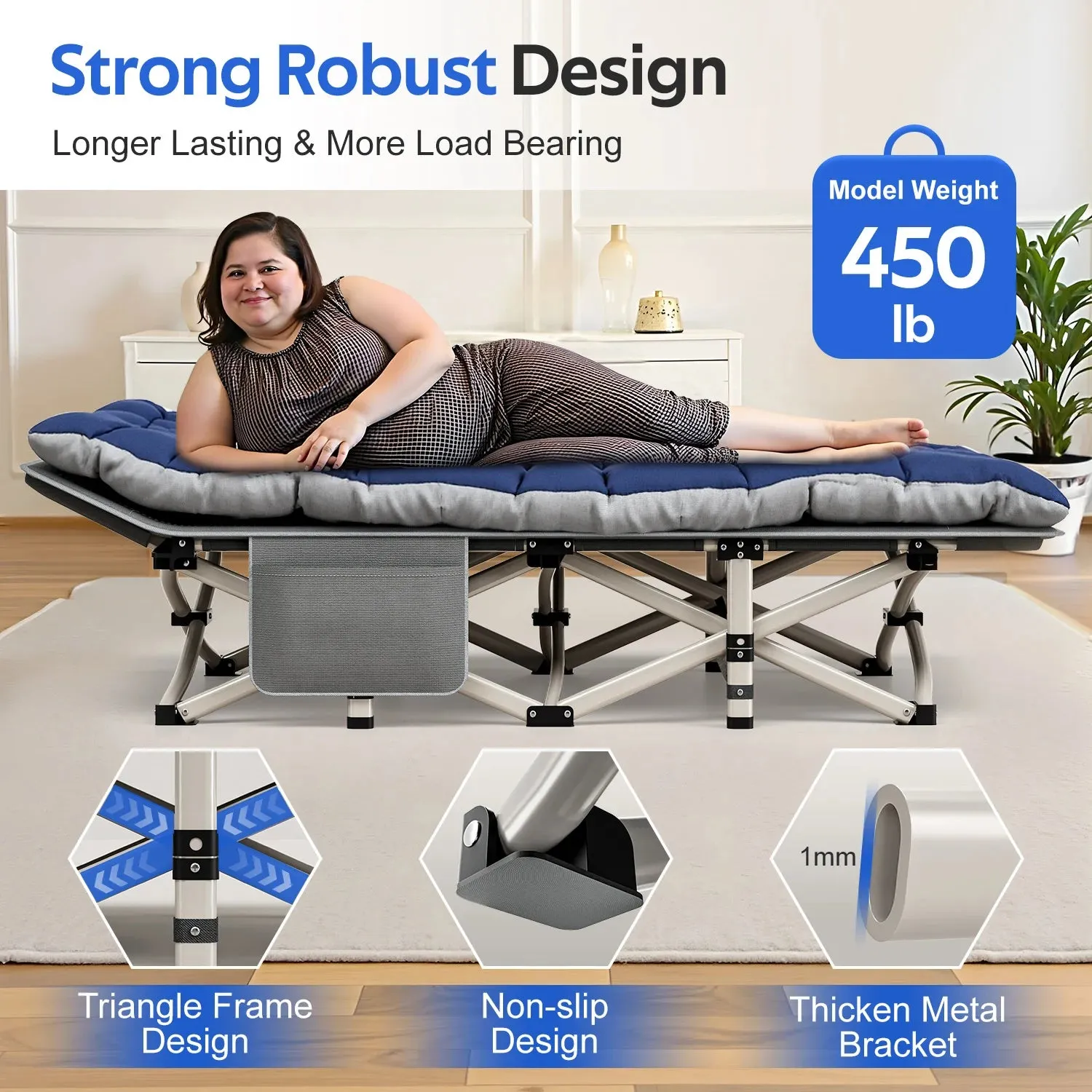 Folding Camping Cot W/Mat for Adults, Heavy Duty Outdoor Bed with Carry Bag,Travel Camp Cots