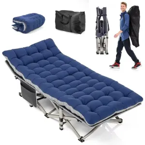 Folding Camping Cot W/Mat for Adults, Heavy Duty Outdoor Bed with Carry Bag,Travel Camp Cots