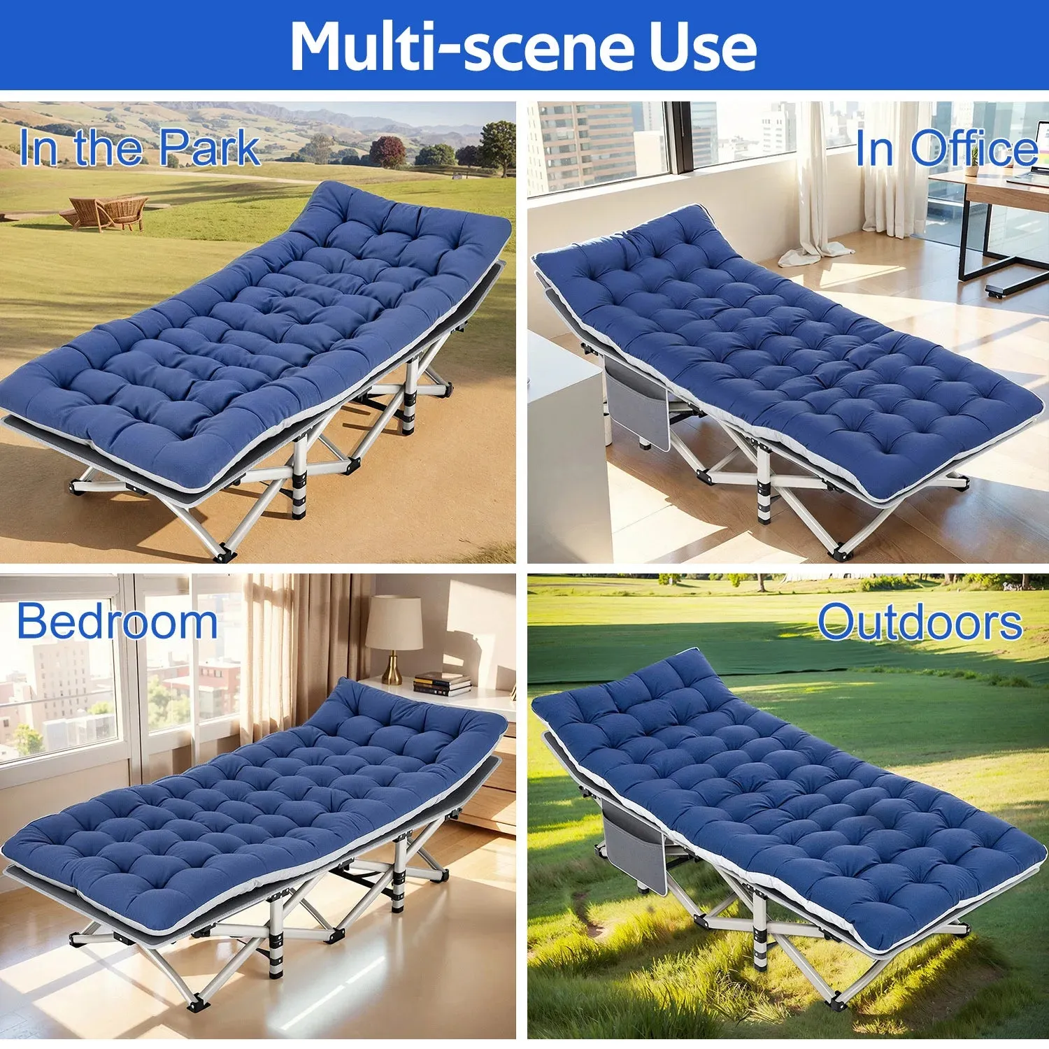 Folding Camping Cot W/Mat for Adults, Heavy Duty Outdoor Bed with Carry Bag,Travel Camp Cots