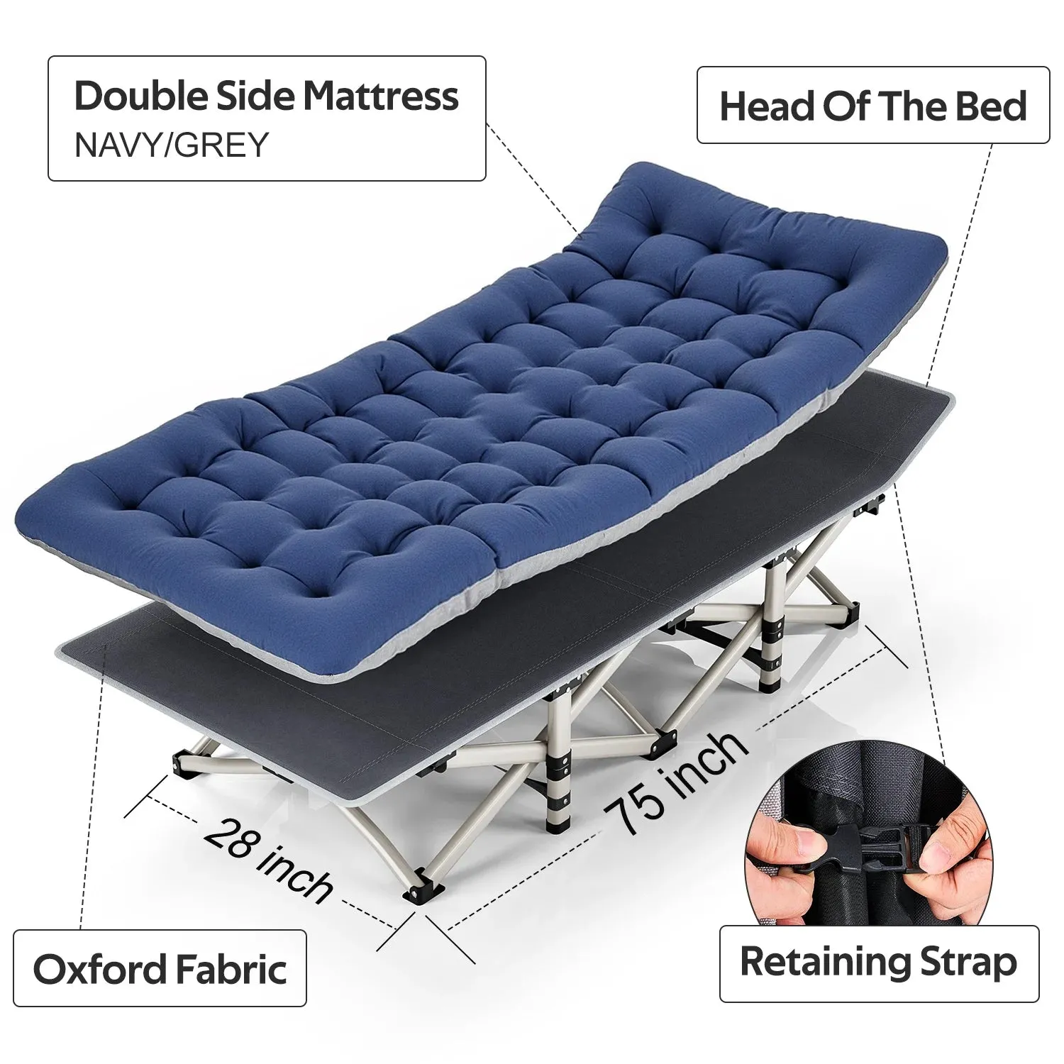 Folding Camping Cot W/Mat for Adults, Heavy Duty Outdoor Bed with Carry Bag,Travel Camp Cots