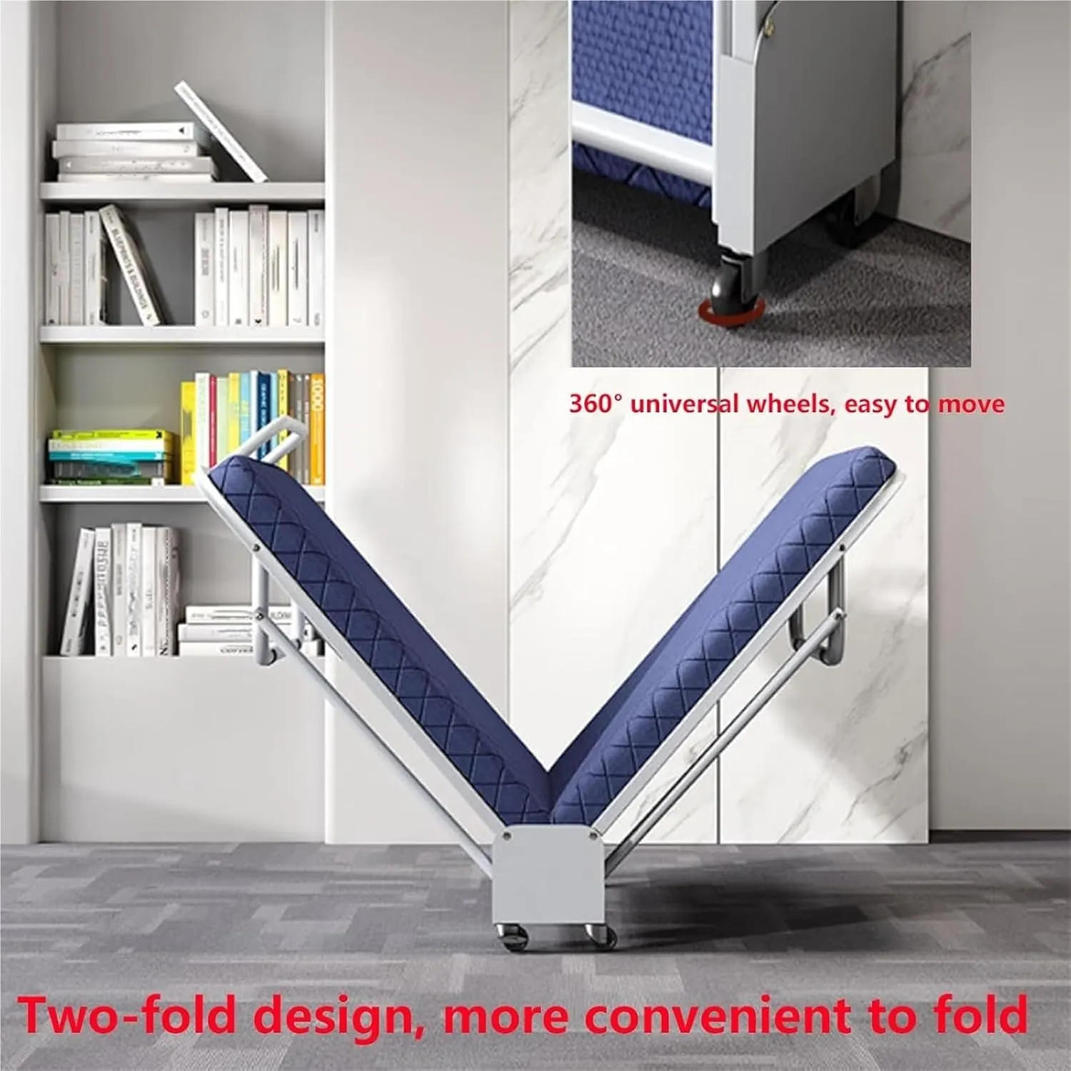 Folding Camping Cot,Camping Cot for Adults, Adjustable 5 Position Portable Foldable Guest Bed with Wheels Easy Storage and Move(Blue,188 * 110 * 28cm)