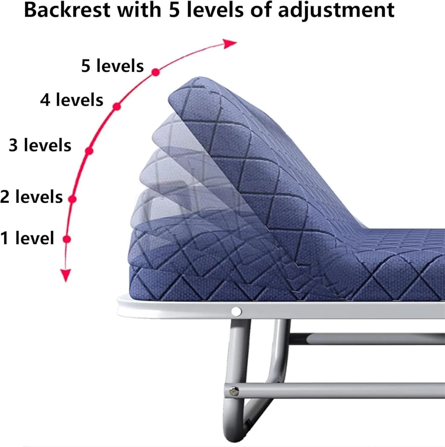 Folding Camping Cot,Camping Cot for Adults, Adjustable 5 Position Portable Foldable Guest Bed with Wheels Easy Storage and Move(Blue,188 * 110 * 28cm)