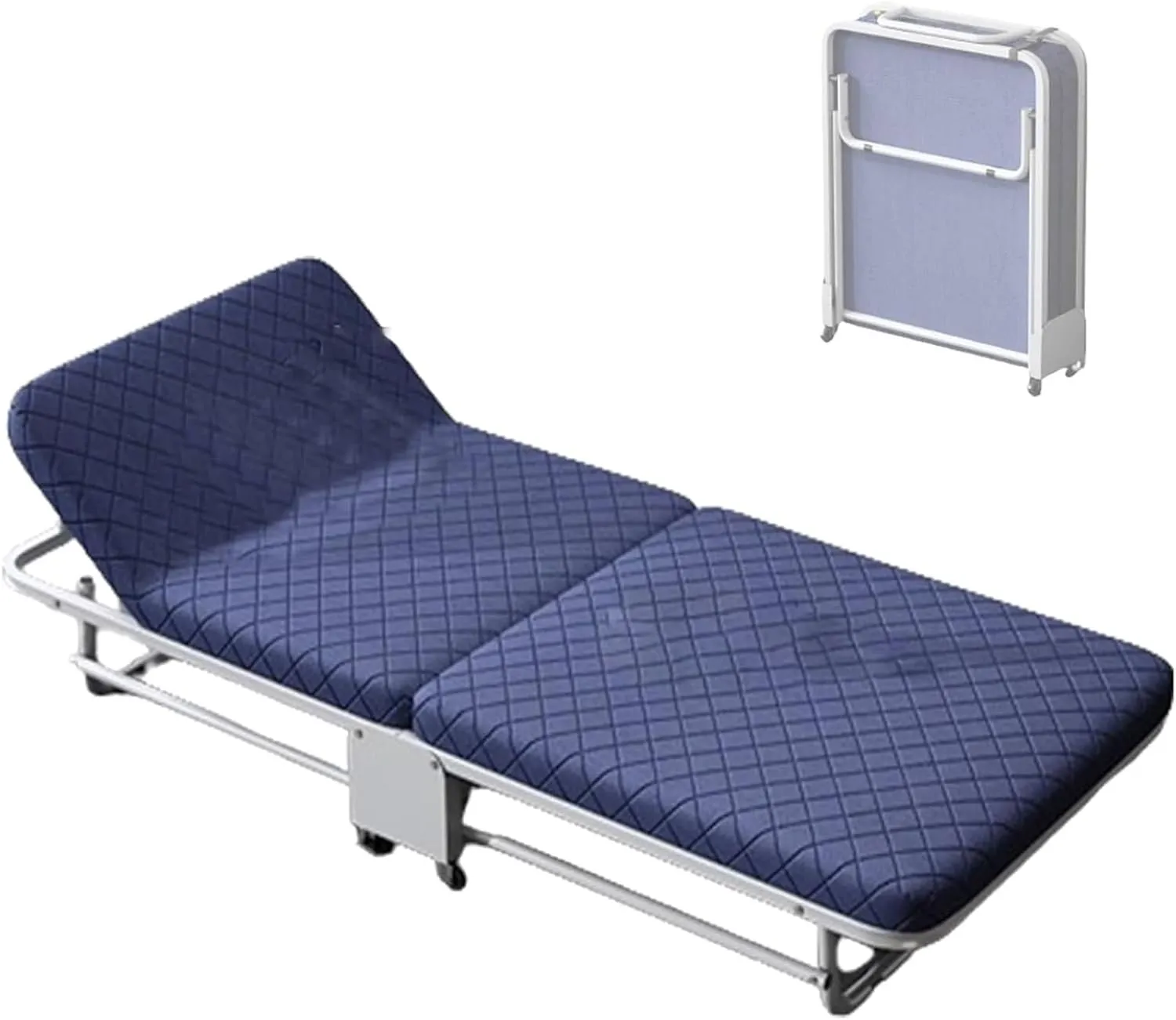 Folding Camping Cot,Camping Cot for Adults, Adjustable 5 Position Portable Foldable Guest Bed with Wheels Easy Storage and Move(Blue,188 * 110 * 28cm)