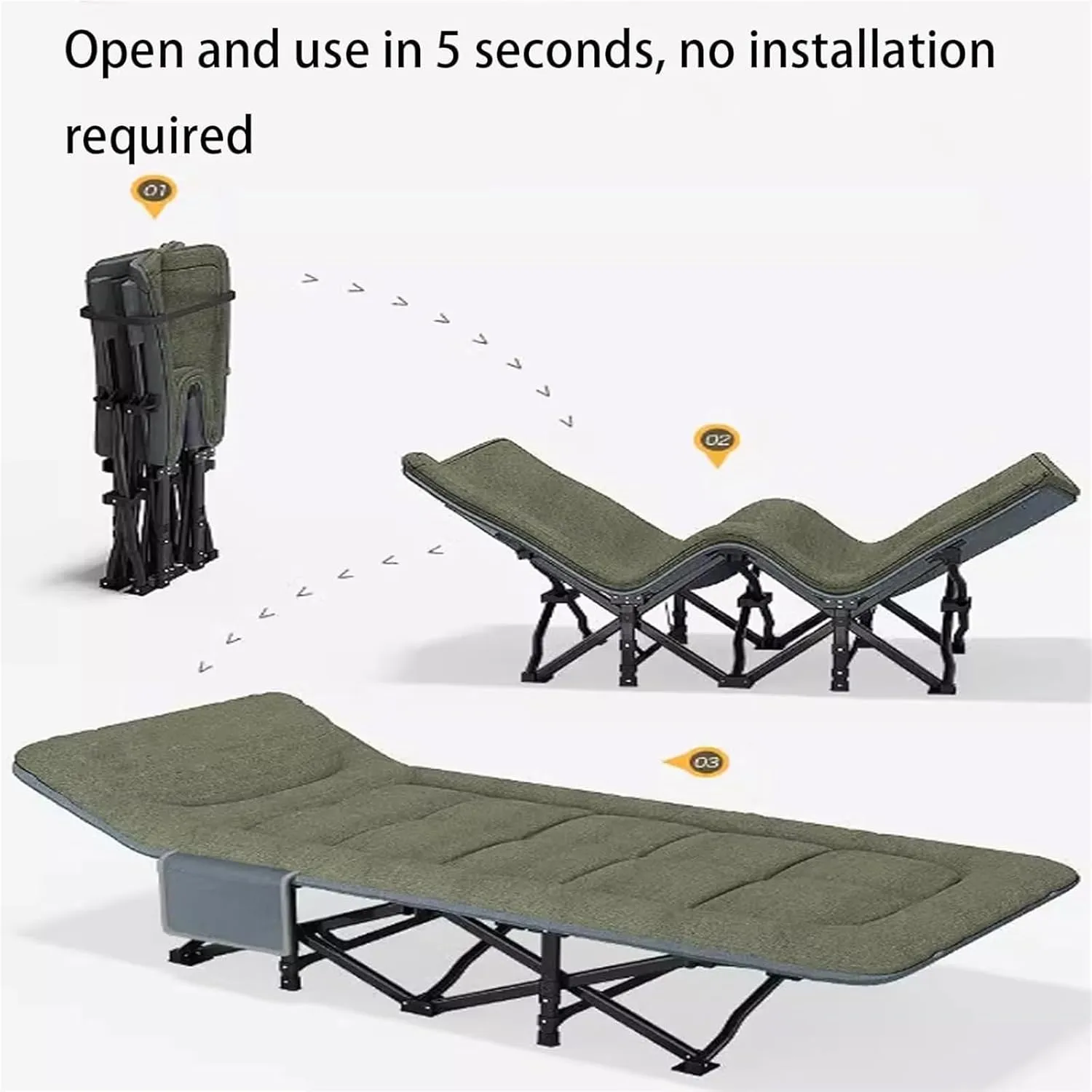 Folding Camping Cot,Camping Cot for Adults, Extra Wide Heavy Duty Sturdy Sleeping Cot PP Cotton Stable Structure Headrest for Home Office Nap No Installation(Green)
