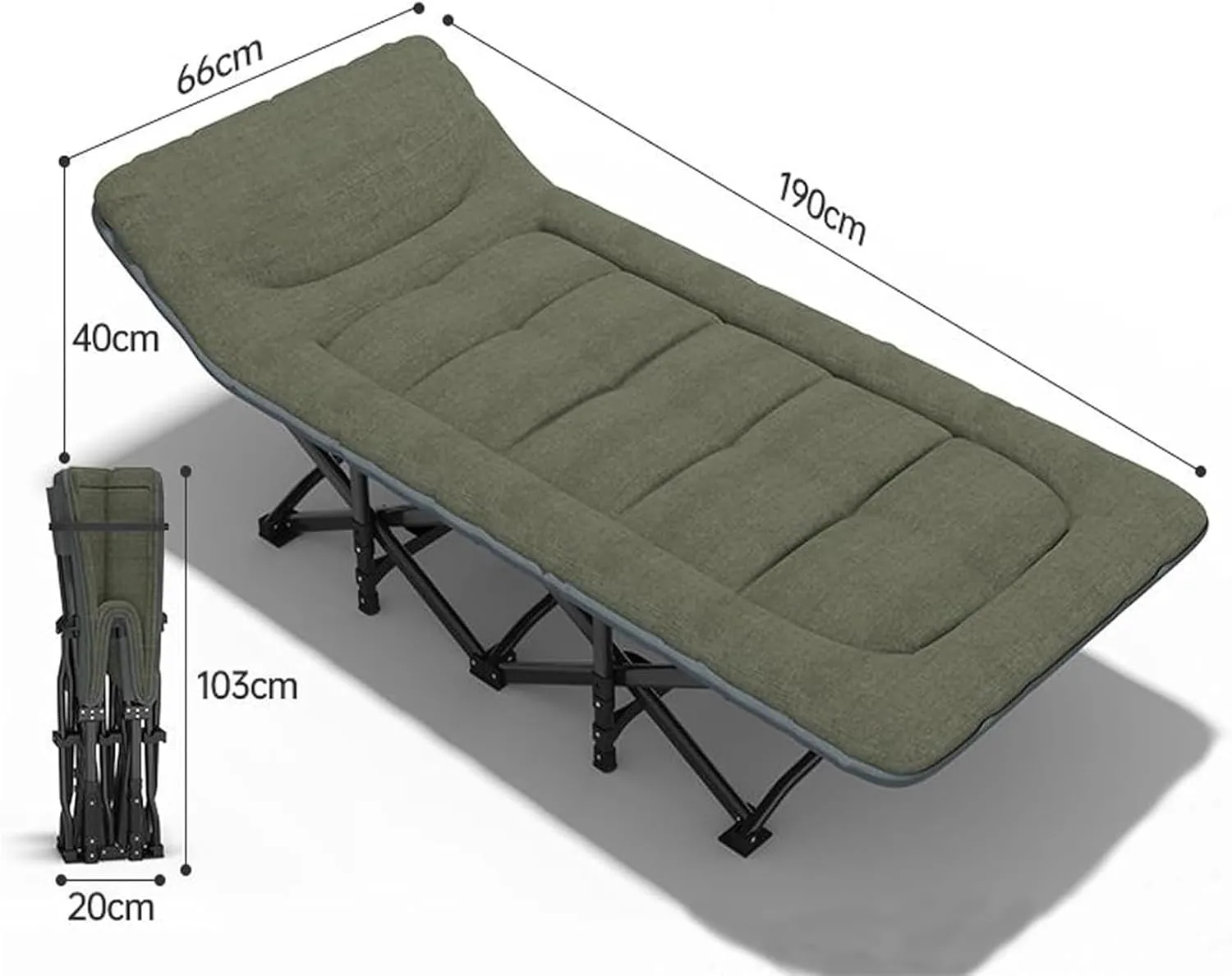 Folding Camping Cot,Camping Cot for Adults, Extra Wide Heavy Duty Sturdy Sleeping Cot PP Cotton Stable Structure Headrest for Home Office Nap No Installation(Green)