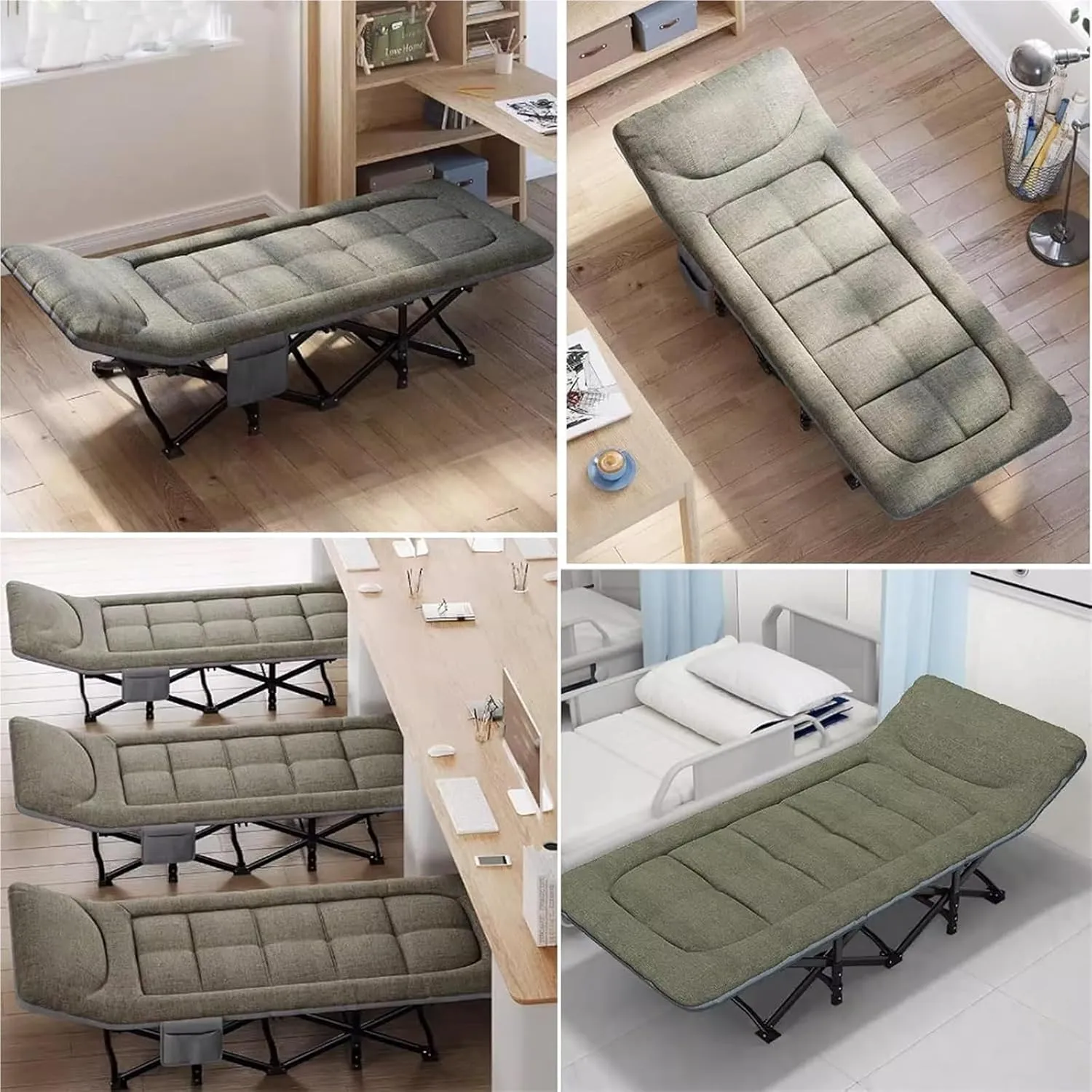 Folding Camping Cot,Camping Cot for Adults, Extra Wide Heavy Duty Sturdy Sleeping Cot PP Cotton Stable Structure Headrest for Home Office Nap No Installation(Green)