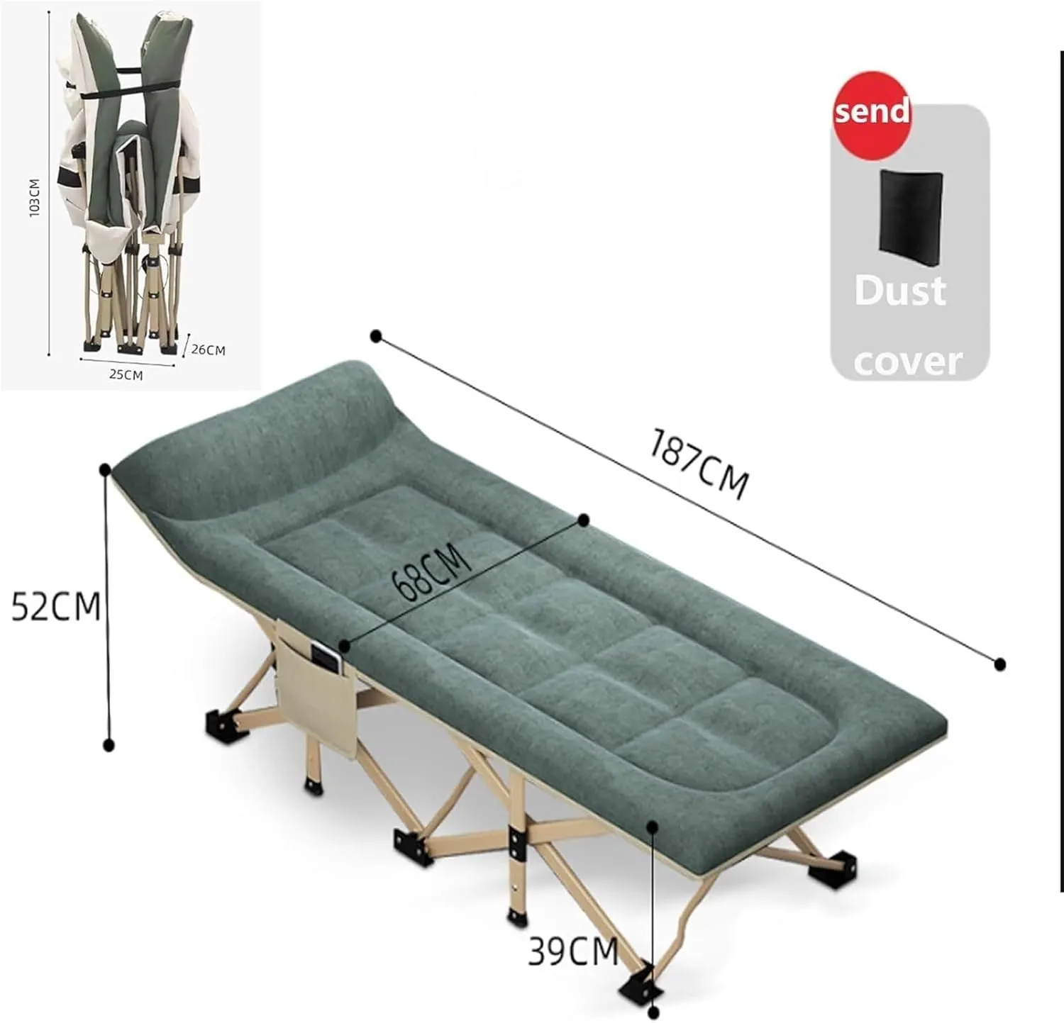 Folding Camping Cot,Camping Cot for Adults, Foldable Bed with Pillow Skin-Friendly and Breathable Fabric Comfortable Roll Away Beds for Adults Outdoor Indoor