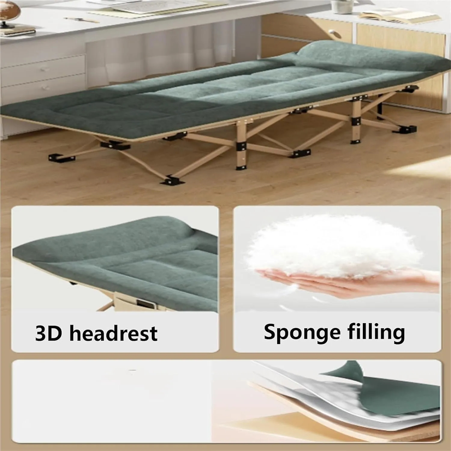 Folding Camping Cot,Camping Cot for Adults, Foldable Bed with Pillow Skin-Friendly and Breathable Fabric Comfortable Roll Away Beds for Adults Outdoor Indoor