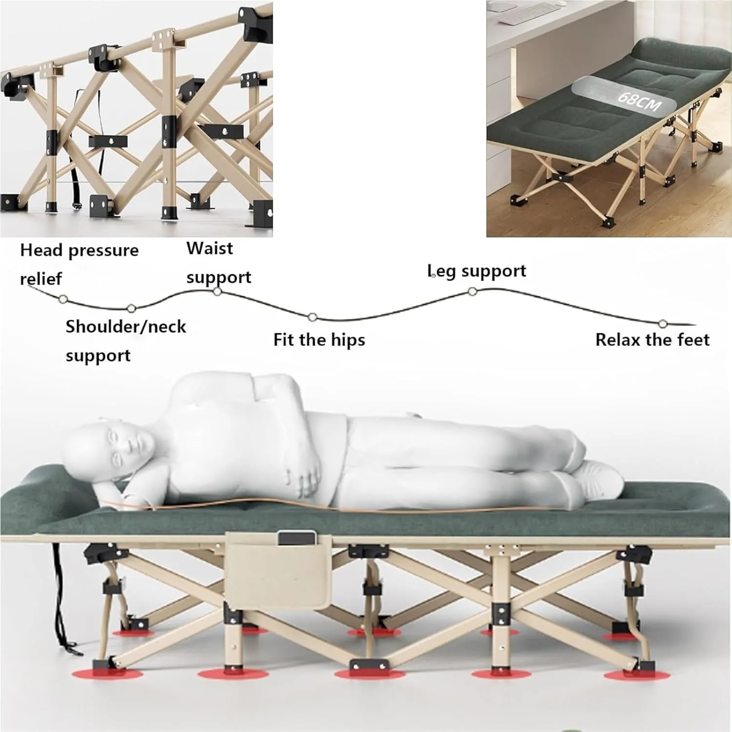 Folding Camping Cot,Camping Cot for Adults, Foldable Bed with Pillow Skin-Friendly and Breathable Fabric Comfortable Roll Away Beds for Adults Outdoor Indoor