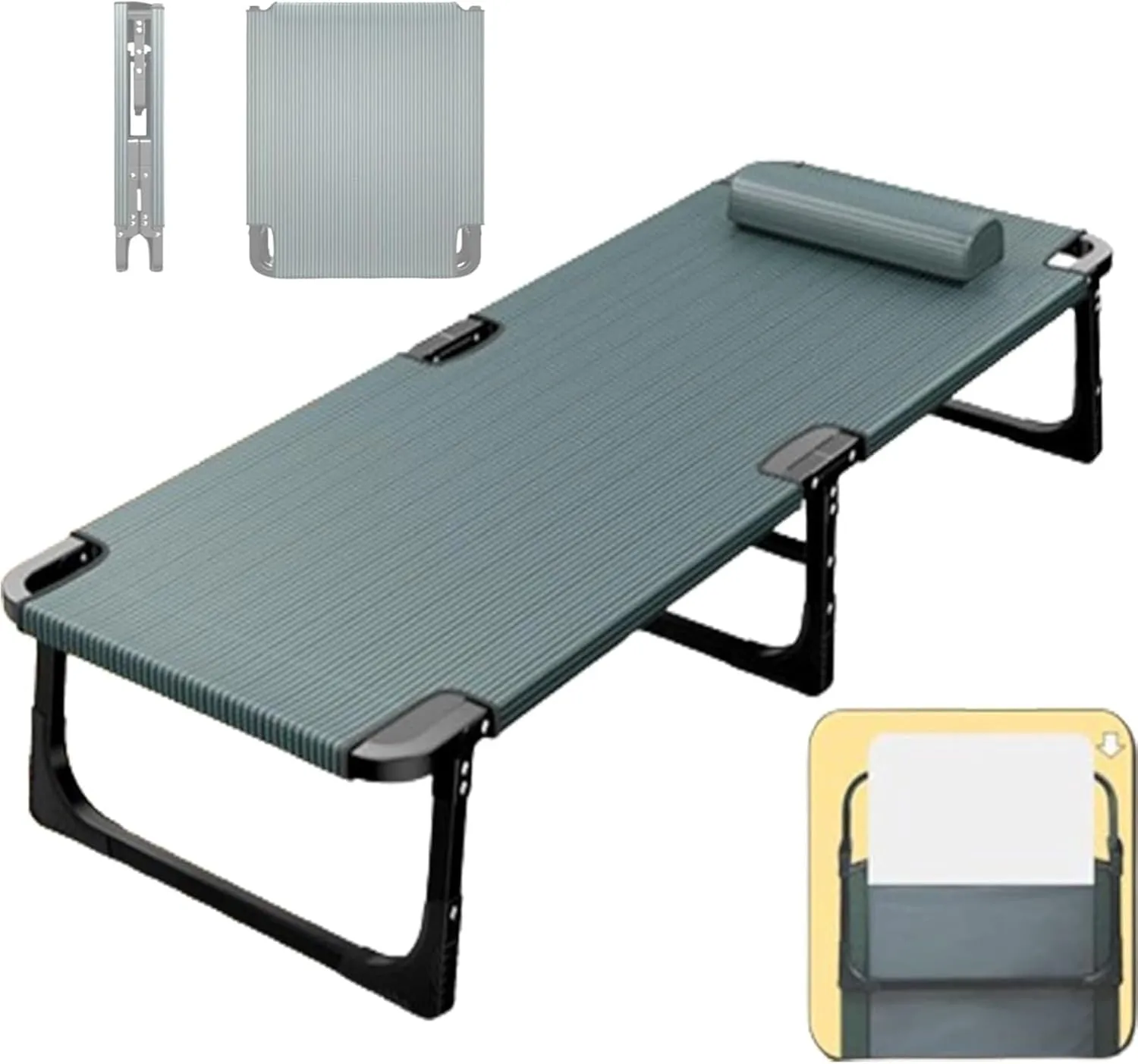 Folding Camping Cot,Camping Cot for Adults, Foldable Cot with Pillow Heavy Duty Cot Bed 440 Lbs 65cm Extra Wide Cots for Camping Bedroom Pool Patio